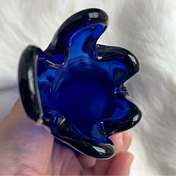 Vintage Cobalt Blue Five Finger Art Glass Stretch Swung Midcentury Modern - Picture 3 of 8